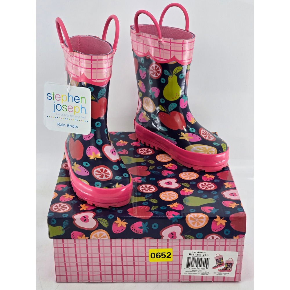 Stephen Joseph Fruit Rain Boot Toddler Girl Size 8 Pink Colorful Fruit - VG